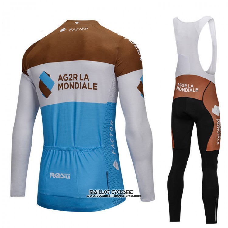 2018 Maillot Ciclismo Ag2r La Mondiale Bleu et Blanc Manches Longues et Cuissard
